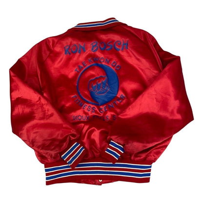 VTG 80s USA RON BOSCH TAE KWON DO SIOUX FALLS DAKOTA SATIN VARSITY JACKET S 38”
