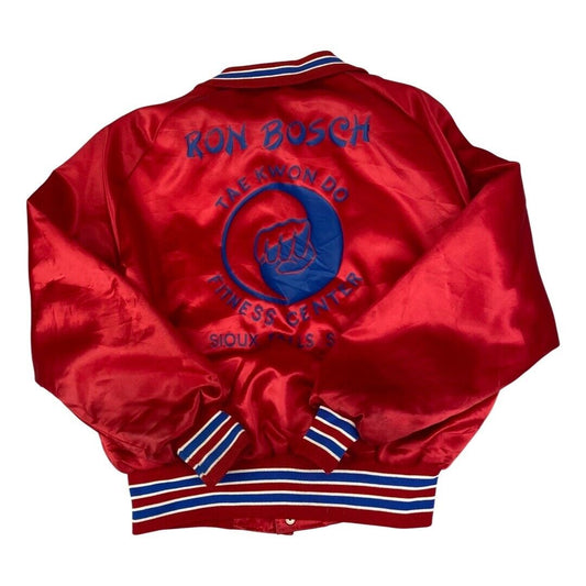 VTG 80s USA RON BOSCH TAE KWON DO SIOUX FALLS DAKOTA SATIN VARSITY JACKET S 38”