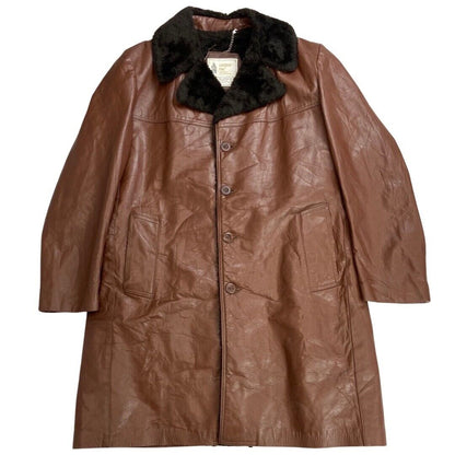 VTG 70s USA MENS LONDON FOG BROWN NAPPA LEATHER SHERPA COLLAR CAR COAT  42” L
