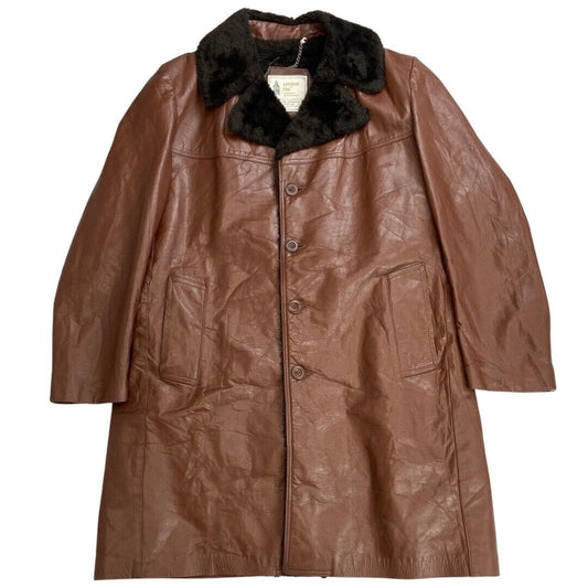 VTG 70s USA MENS LONDON FOG BROWN NAPPA LEATHER SHERPA COLLAR CAR COAT  42” L