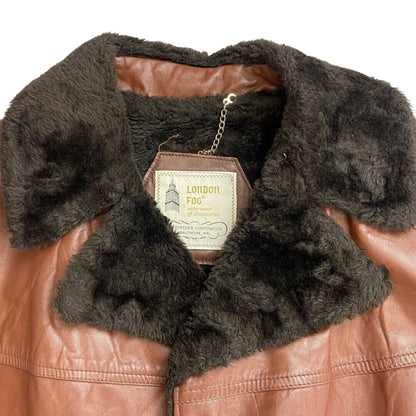 VTG 70s USA MENS LONDON FOG BROWN NAPPA LEATHER SHERPA COLLAR CAR COAT  42” L