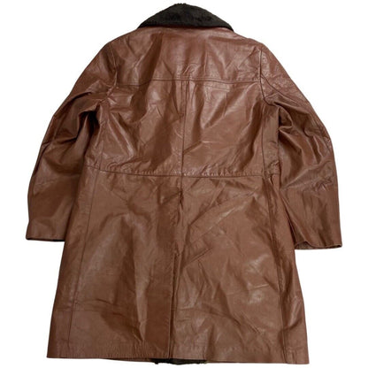 VTG 70s USA MENS LONDON FOG BROWN NAPPA LEATHER SHERPA COLLAR CAR COAT  42” L