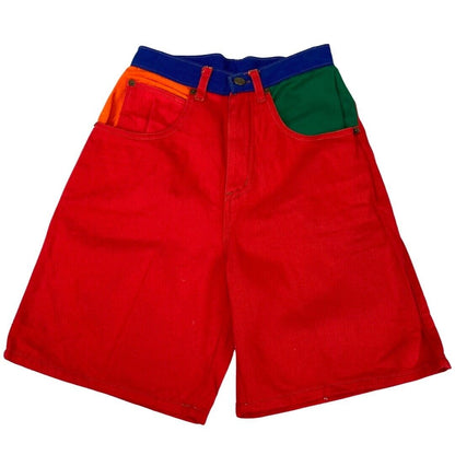 Vintage 80s 90s Red Orange Blue Colour Block High Waisted Shorts 6 8 XS