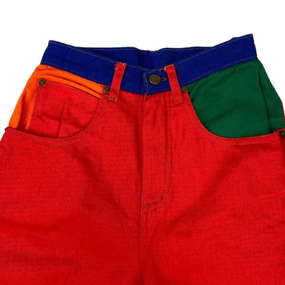 Vintage 80s 90s Red Orange Blue Colour Block High Waisted Shorts 6 8 XS