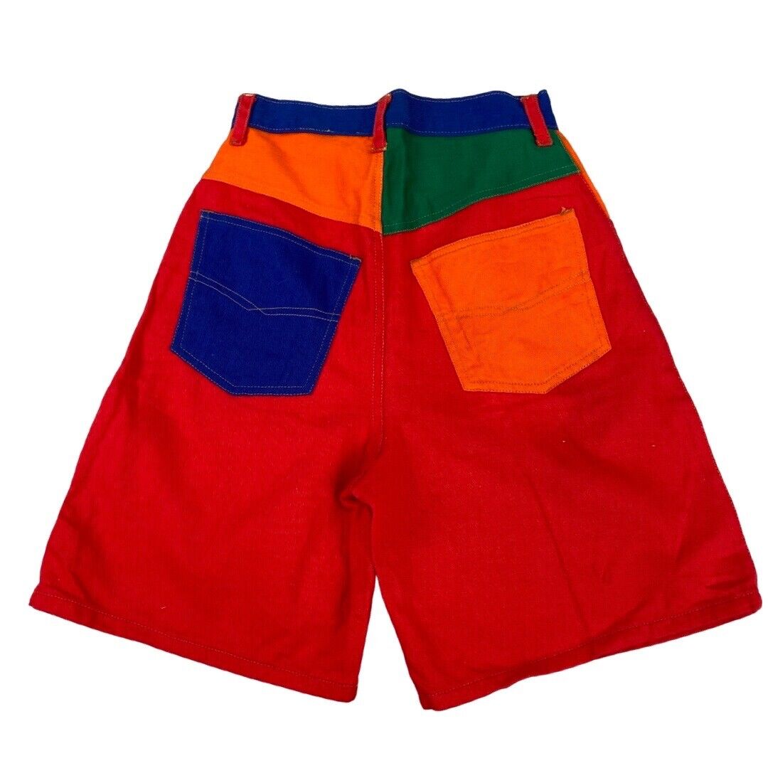 Vintage 80s 90s Red Orange Blue Colour Block High Waisted Shorts 6 8 XS