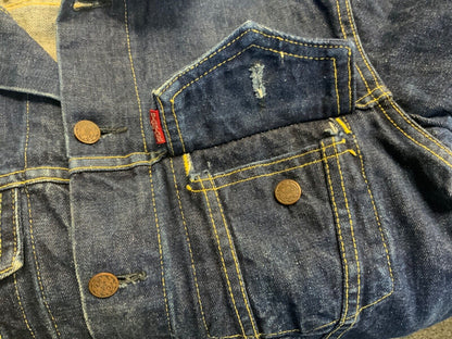 VTG USA BIGSTONE WESTERN RAW GENUINE INDIGO DYED DENIM JACKET ROCKABILLY 36” S