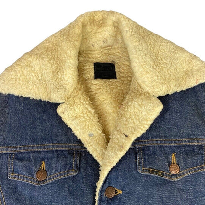 VTG 70S USA SEARS INDIGO ROEBUCKS SHERPA LINED DENIM WESTERN BARN JACKET 38” S