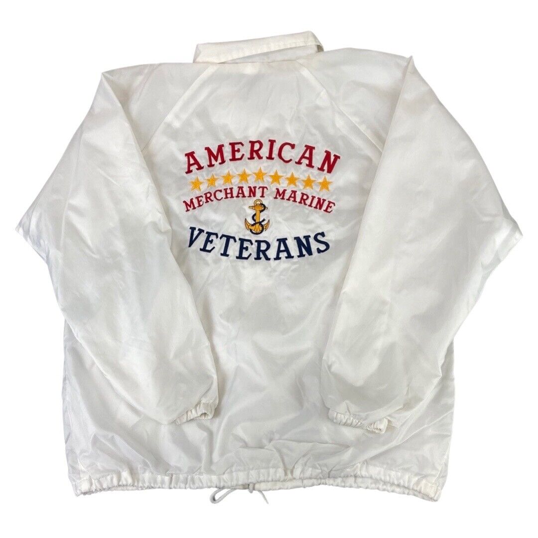 VTG USA AMERICAN MERCHANT MARINE VETERANS NYLON WINDBREAKER LINED JACKET 44” L
