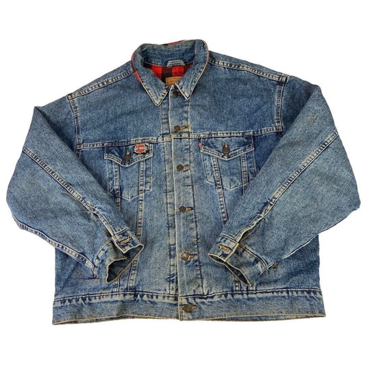 VTG 80s USA LEVIS HARLEY DAVIDSON PATCH FLANNEL LINED TYPE 3 DENIM JACKET 47” XL