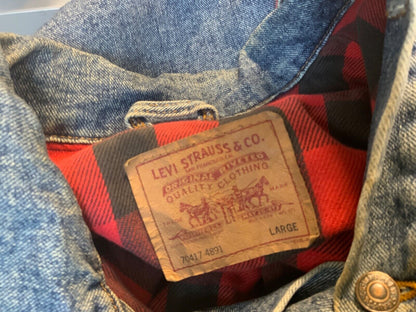 VTG 80s USA LEVIS HARLEY DAVIDSON PATCH FLANNEL LINED TYPE 3 DENIM JACKET 47” XL