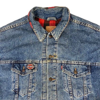 VTG 80s USA LEVIS HARLEY DAVIDSON PATCH FLANNEL LINED TYPE 3 DENIM JACKET 47” XL