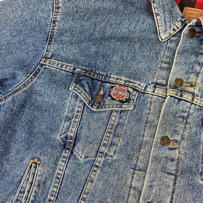 VTG 80s USA LEVIS HARLEY DAVIDSON PATCH FLANNEL LINED TYPE 3 DENIM JACKET 47” XL