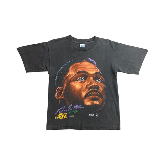 VTG 1991 Black Salem Sportswear Karl 'The Mailman' Malone Utah Jazz T-Shirt MED