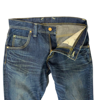 LTD LEE GOLD LEATHER LABEL JAPANESE TWISTED DENIM JEANS TWISTED SEAM 32”W 28”L