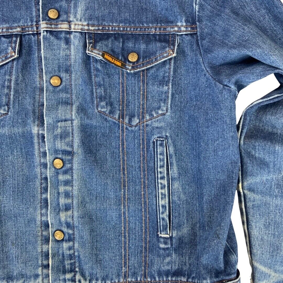 VTG 70s USA SADDLE KING WESTERN BY KEY IMPERIAL DENIM TRUCKER RODEO JACKET 42” L