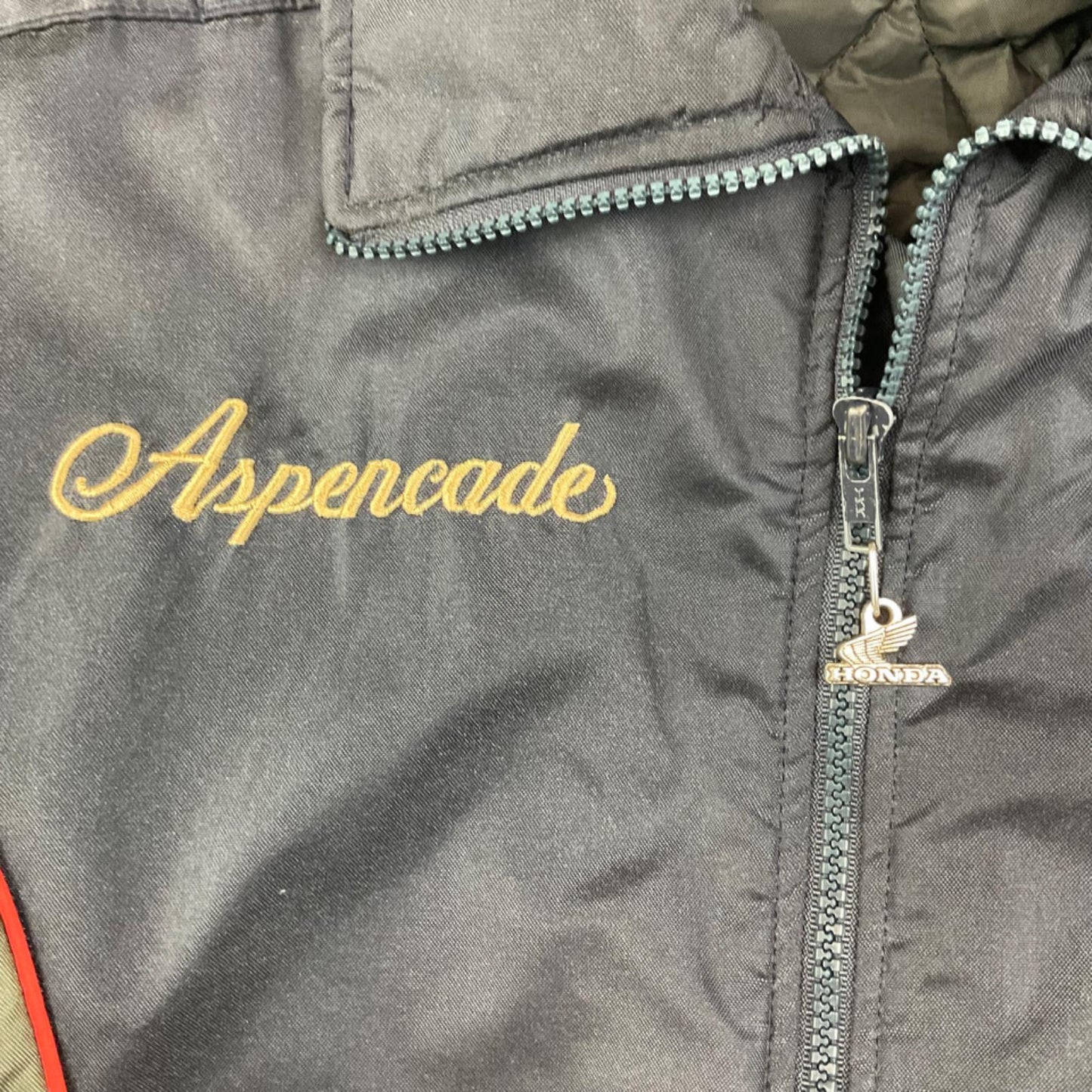 VTG USA HONDA MOTORCYCLE HONDALINE BOMBER JACKET EARLY WARNING FABRIC BIKE L 42"