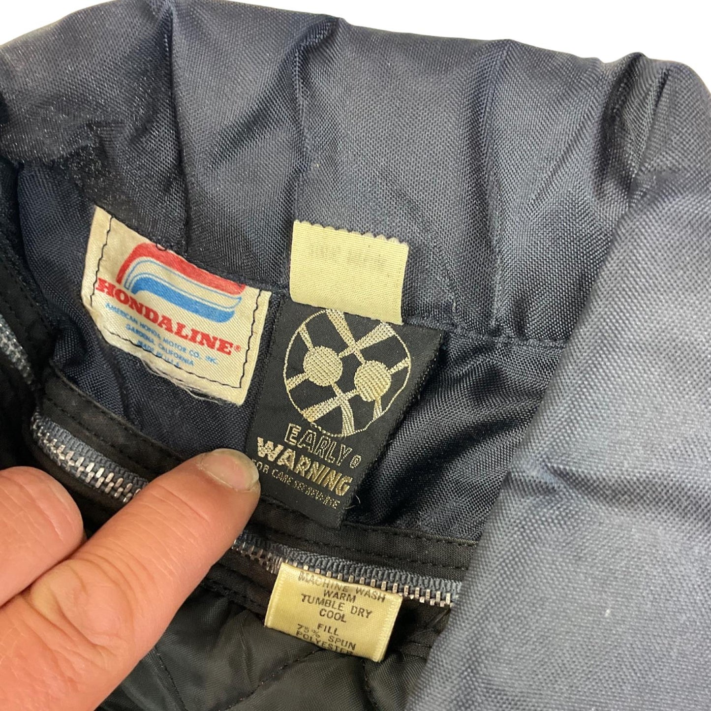 VTG USA HONDA MOTORCYCLE HONDALINE BOMBER JACKET EARLY WARNING FABRIC BIKE L 42"