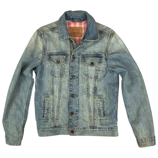 VTG LEVIS 10180 PINK FLANNEL LINED TYPE 3 TRUCKER DENIM JACKET  36” S