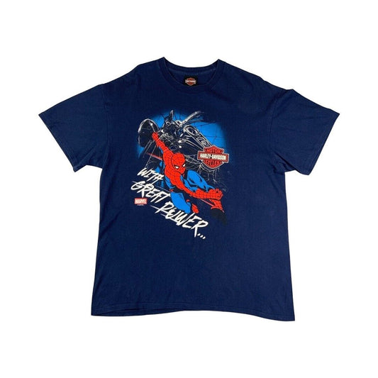 2018 Navy Harley Davidson Motor Cycles Hannover Spiderman Graphic T-Shirt XL