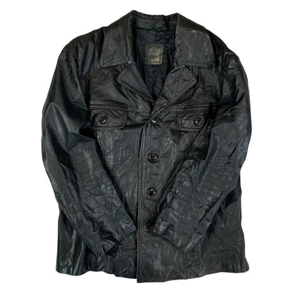 LADIES VTG 70s SOFT BLACK LEATHER BUTTON DOWN JACKET BIG COLLARS MOD SIZE 8/10