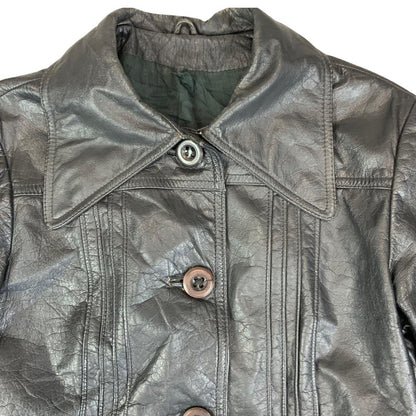 LADIES VTG 70s SOFT BLACK LEATHER BUTTON DOWN JACKET BIG COLLARS MOD SIZE 8/10