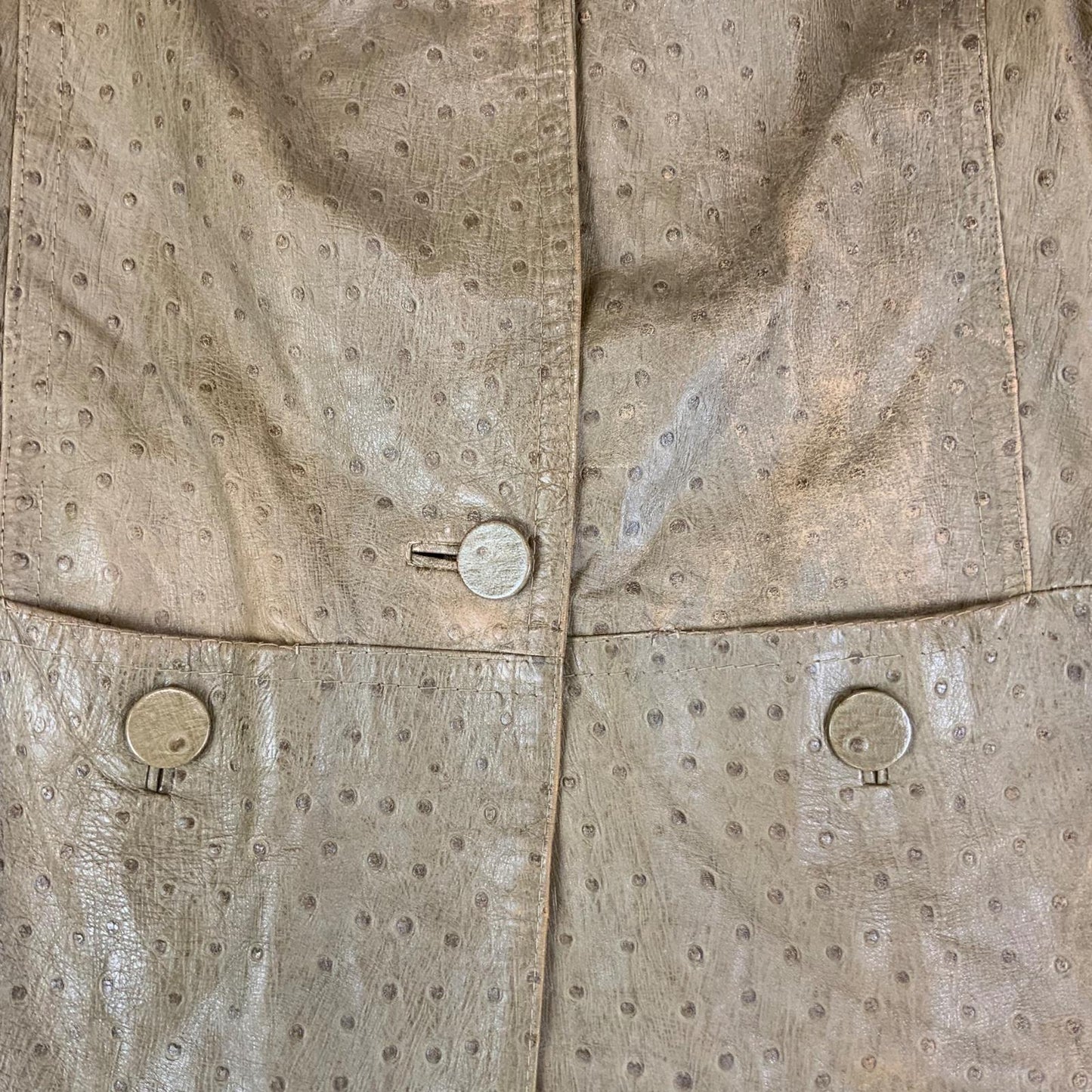 RARE VTG 1960s LADIES OSTRICH SKIN LEATHER COAT GREEN BEIGE MOD VGC SIZE 12 - 14