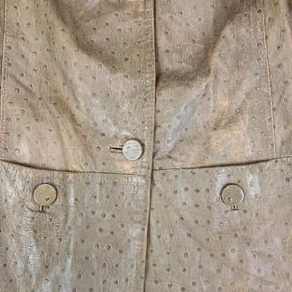 RARE VTG 1960s LADIES OSTRICH SKIN LEATHER COAT GREEN BEIGE MOD VGC SIZE 12 - 14