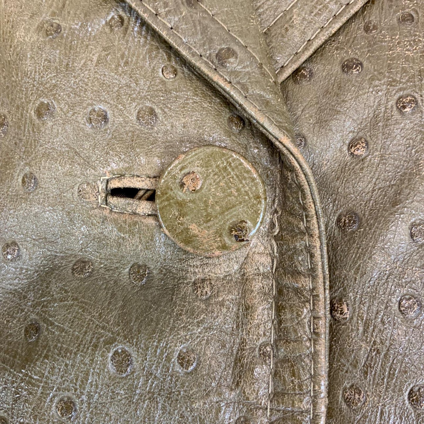 RARE VTG 1960s LADIES OSTRICH SKIN LEATHER COAT GREEN BEIGE MOD VGC SIZE 12 - 14