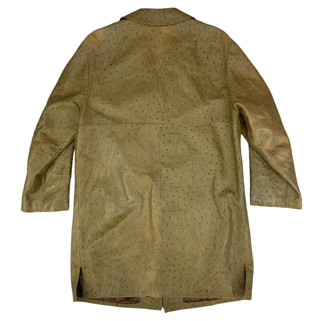 RARE VTG 1960s LADIES OSTRICH SKIN LEATHER COAT GREEN BEIGE MOD VGC SIZE 12 - 14