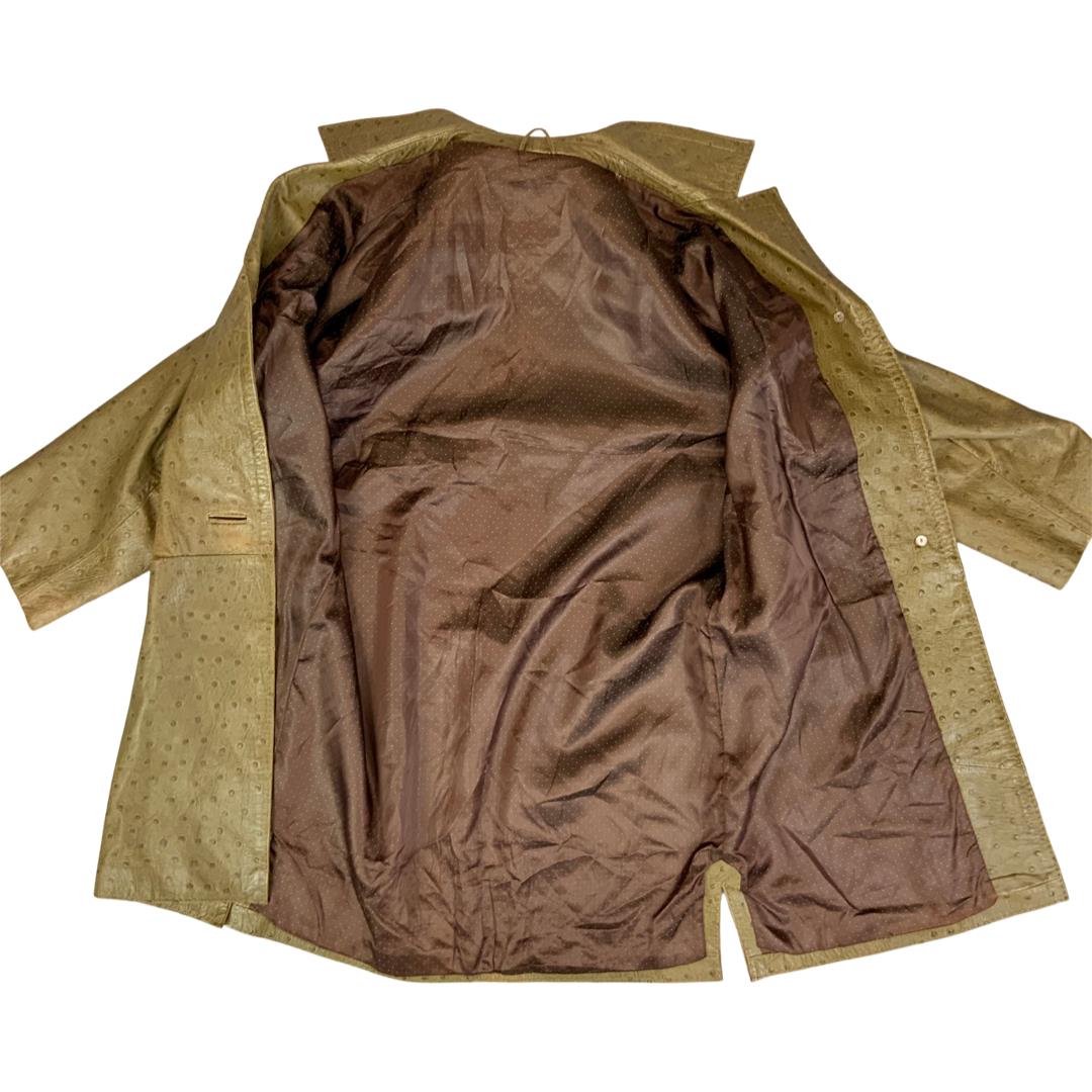 RARE VTG 1960s LADIES OSTRICH SKIN LEATHER COAT GREEN BEIGE MOD VGC SIZE 12 - 14
