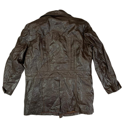 VTG 70s MONTGOMERY WARD SHERPA LINED BROWN LEATHER WESTERN JACKET COAT MOD 40” M