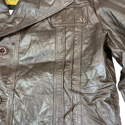 VTG 70s MONTGOMERY WARD SHERPA LINED BROWN LEATHER WESTERN JACKET COAT MOD 40” M