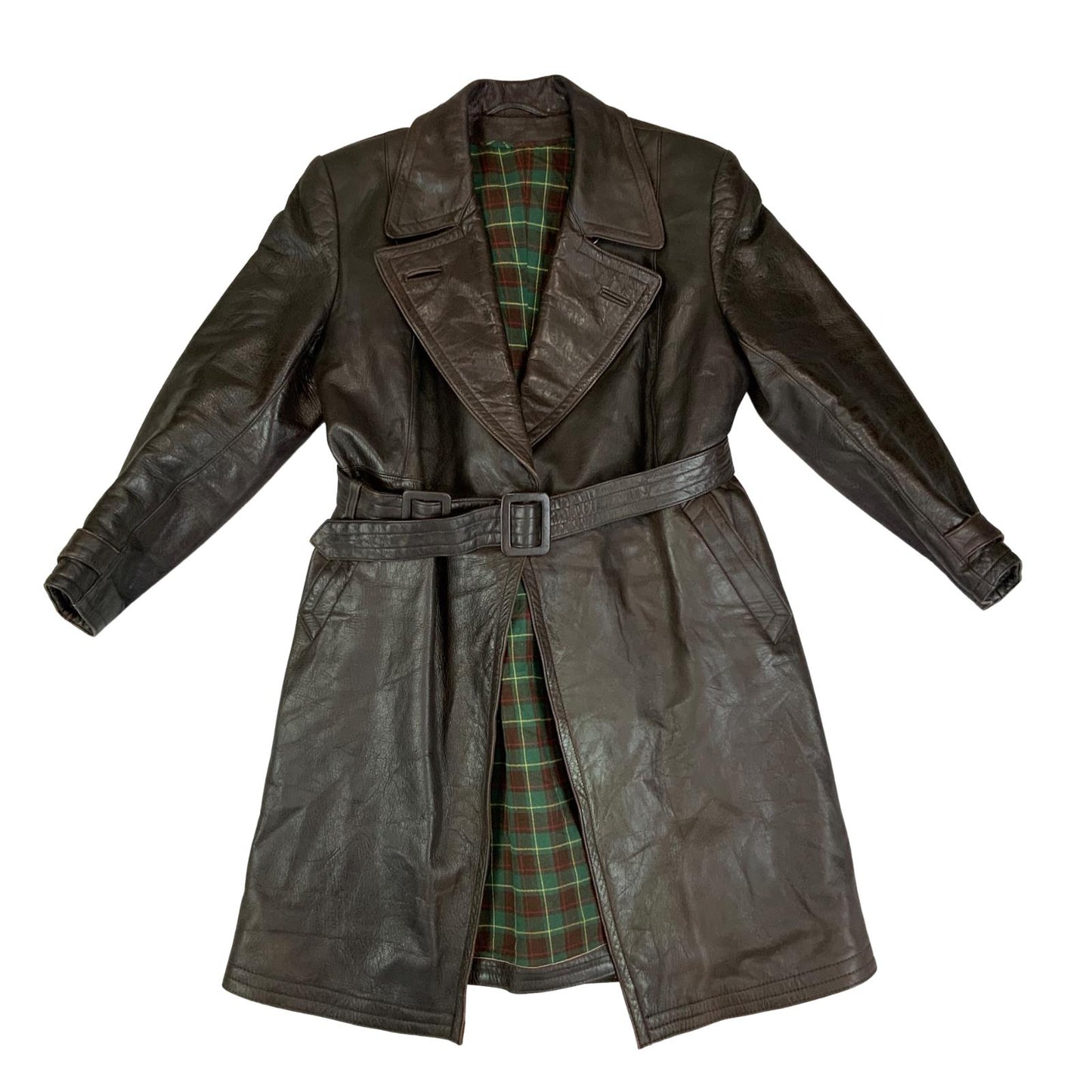 VTG 40s 50s USA BROWN LEATHER BARNSTORMER BELTED LEATHER COAT MOTORCYCLE m 40”