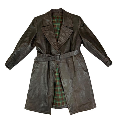 VTG 40s 50s USA BROWN LEATHER BARNSTORMER BELTED LEATHER COAT MOTORCYCLE m 40”