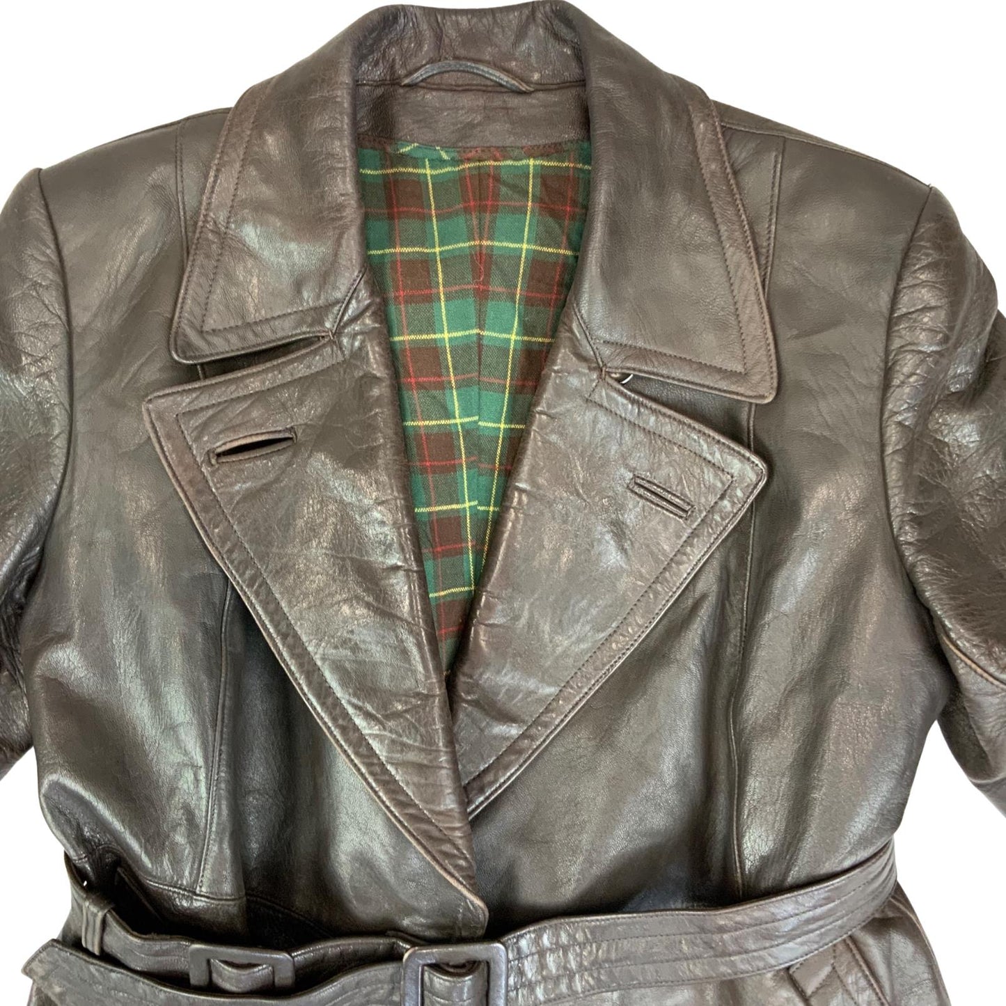 VTG 40s 50s USA BROWN LEATHER BARNSTORMER BELTED LEATHER COAT MOTORCYCLE m 40”