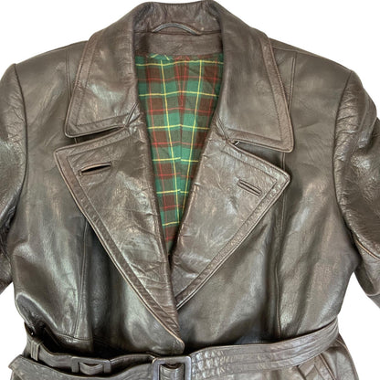 VTG 40s 50s USA BROWN LEATHER BARNSTORMER BELTED LEATHER COAT MOTORCYCLE m 40”