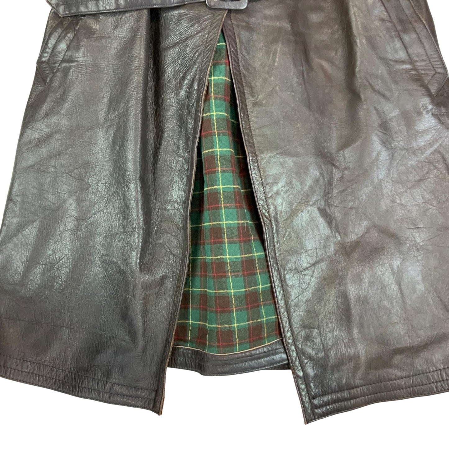 VTG 40s 50s USA BROWN LEATHER BARNSTORMER BELTED LEATHER COAT MOTORCYCLE m 40”