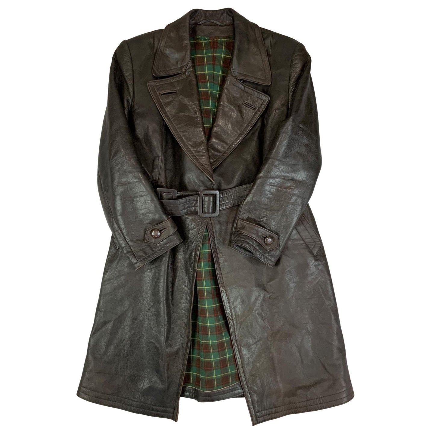 VTG 40s 50s USA BROWN LEATHER BARNSTORMER BELTED LEATHER COAT MOTORCYCLE m 40”