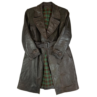 VTG 40s 50s USA BROWN LEATHER BARNSTORMER BELTED LEATHER COAT MOTORCYCLE m 40”