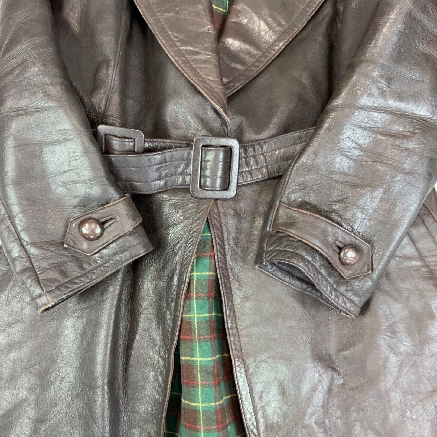 VTG 40s 50s USA BROWN LEATHER BARNSTORMER BELTED LEATHER COAT MOTORCYCLE m 40”