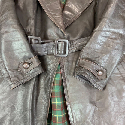 VTG 40s 50s USA BROWN LEATHER BARNSTORMER BELTED LEATHER COAT MOTORCYCLE m 40”