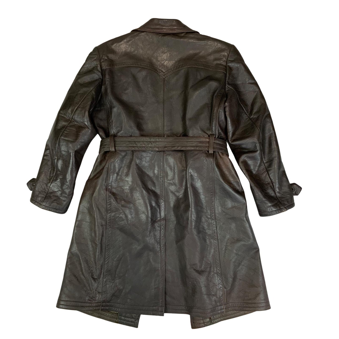 VTG 40s 50s USA BROWN LEATHER BARNSTORMER BELTED LEATHER COAT MOTORCYCLE m 40”