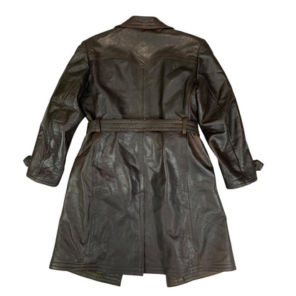 VTG 40s 50s USA BROWN LEATHER BARNSTORMER BELTED LEATHER COAT MOTORCYCLE m 40”