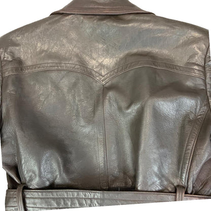 VTG 40s 50s USA BROWN LEATHER BARNSTORMER BELTED LEATHER COAT MOTORCYCLE m 40”