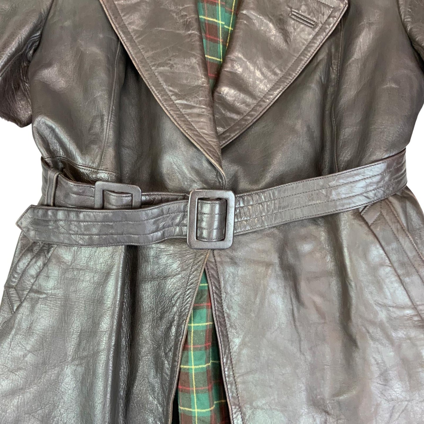 VTG 40s 50s USA BROWN LEATHER BARNSTORMER BELTED LEATHER COAT MOTORCYCLE m 40”