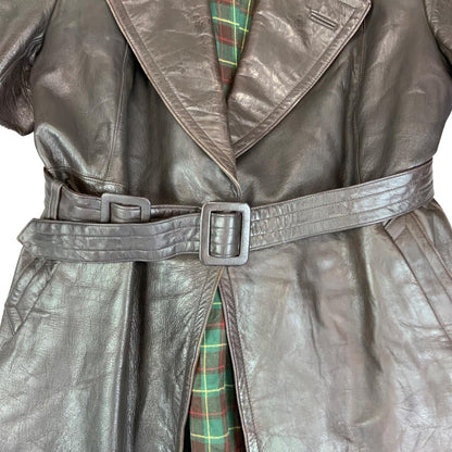 VTG 40s 50s USA BROWN LEATHER BARNSTORMER BELTED LEATHER COAT MOTORCYCLE m 40”