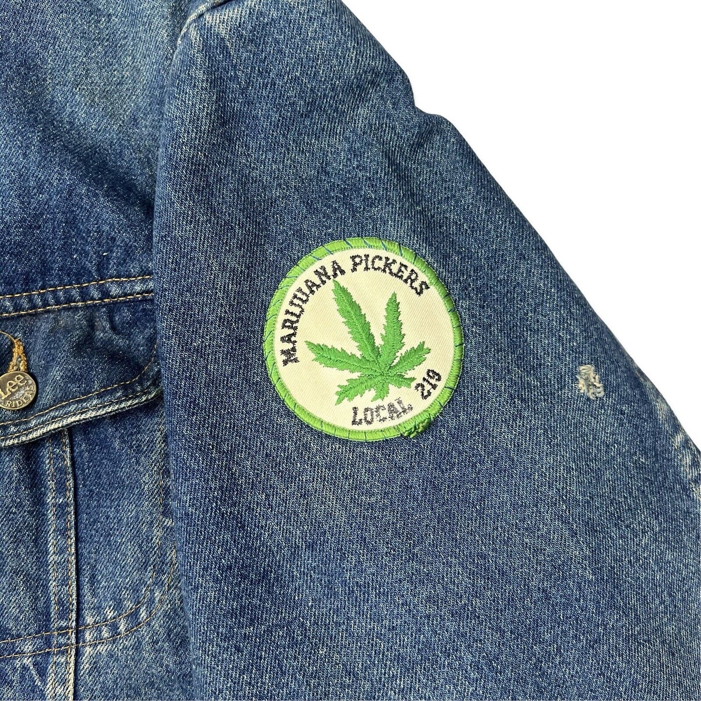 VTG 80S LEE STORM RIDER LINED DENIM JACKET V RARE 70s MARIJUANA PATCH  L 42”