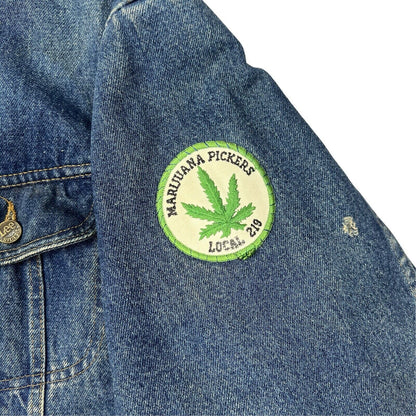 VTG 80S LEE STORM RIDER LINED DENIM JACKET V RARE 70s MARIJUANA PATCH  L 42”