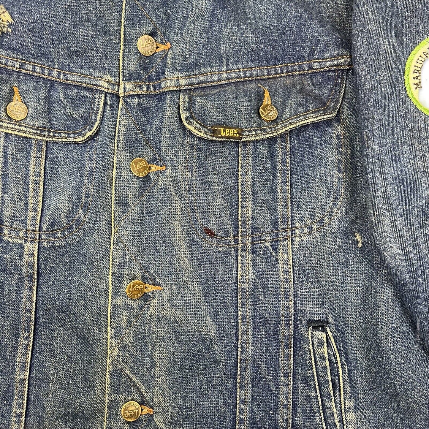 VTG 80S LEE STORM RIDER LINED DENIM JACKET V RARE 70s MARIJUANA PATCH  L 42”