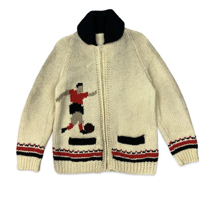 VTG 1950s MENS MARY MAXIM FOOTBALL SOCCER COWICHAN ROCKABILLY CARDIGAN M 40”
